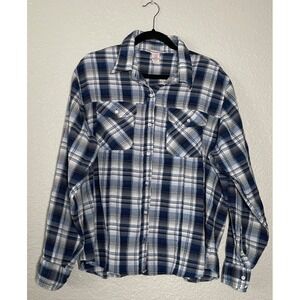 Overdrive Shirt Women's 1X Blue‎ Plaid Long Sleeve Button Up Pockets